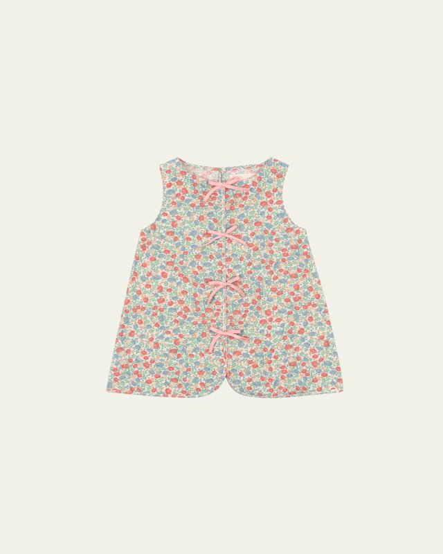 Girl's Elin Floral-Print Bow Dress, Size 9M